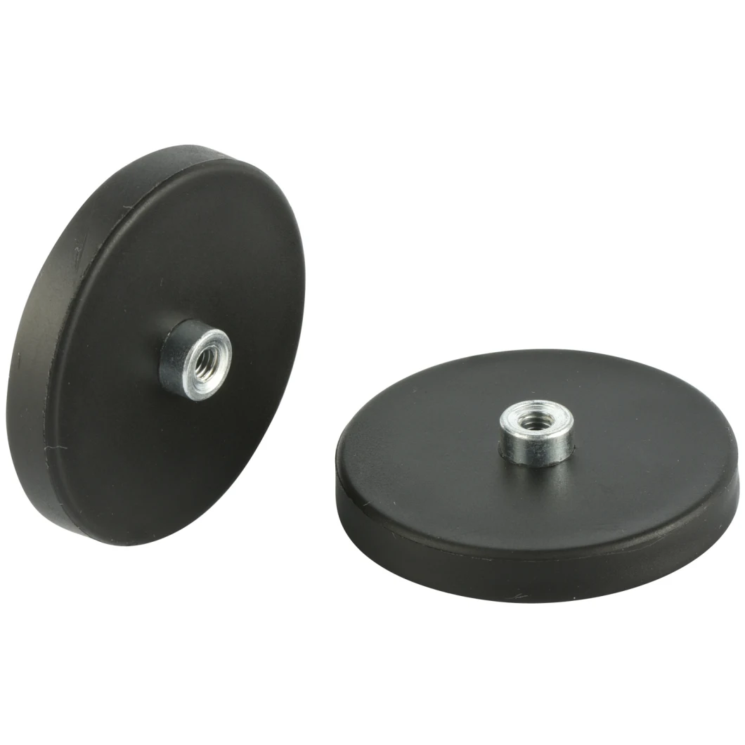 D88 with M5, M6, M8, M10 Screwed Bush Rubber Coated Pot Magnet 55kg Pul